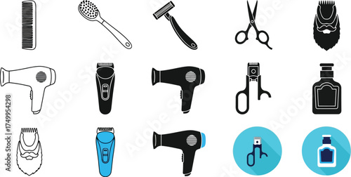 Barber shop tools collection hair styling and grooming vector icons