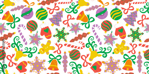 bright cheerful winter holiday background repeating texture cute artistic new year decor elements abstract doodle style