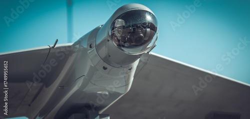 Unmanned aerial vehicle against blue sky background