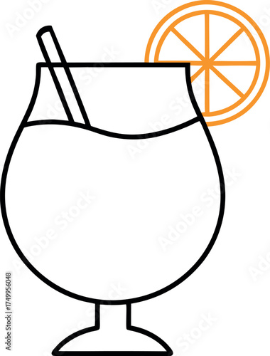 Stylized Sangria Cocktail Glass with Citrus Slice and Straw