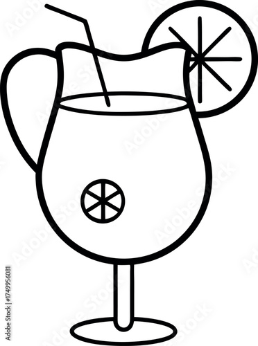 Minimalist Vector Sangria Glass with Citrus Garnish and Straw