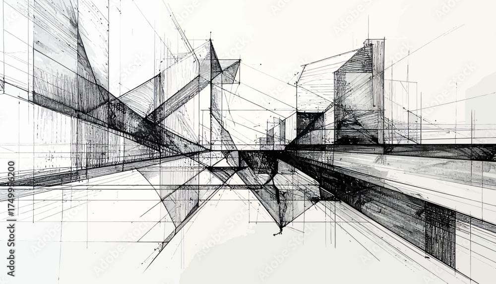 Fototapeta premium Abstract architectural sketch with intersecting lines