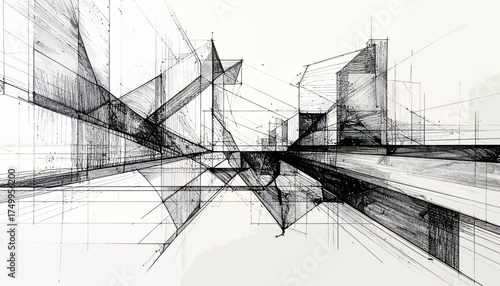 Abstract architectural sketch with intersecting lines