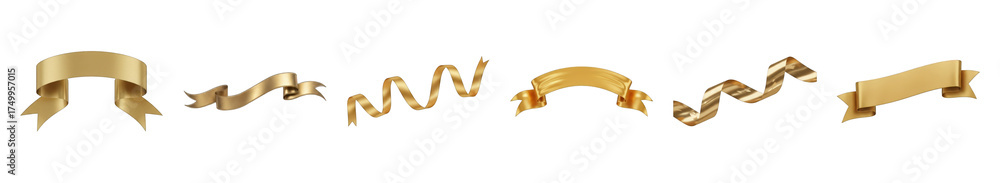 Obraz premium Gold ribbon and banner set including various scroll shapes isolated. Festive metallic design elements for celebration.