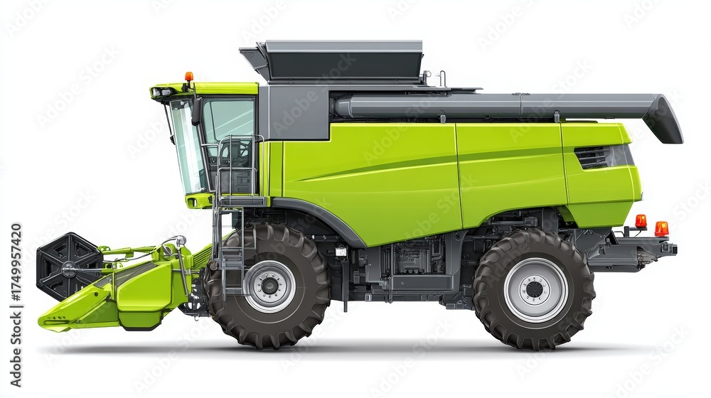Naklejka premium Modern Harvester Front Profile on Glossy White Background