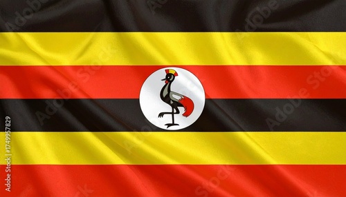 Uganda national flag with crowned crane emblem