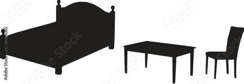 Bed silhouettes set, furniture pack of vector silhouette design, isolated background..