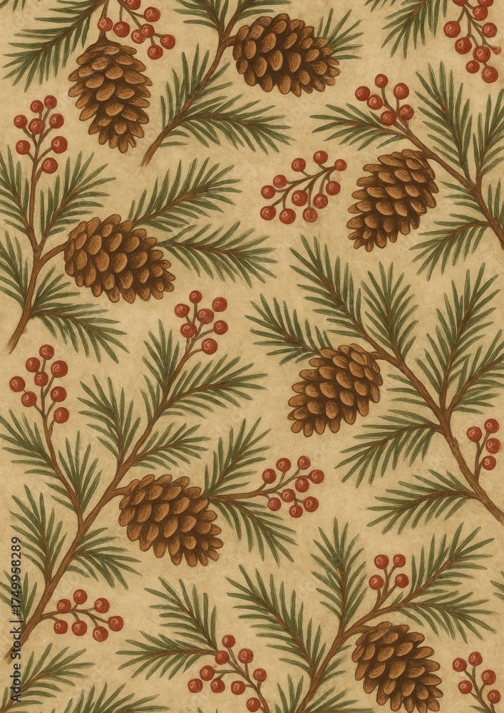 Fototapeta premium Rustic pinecone branches pattern
