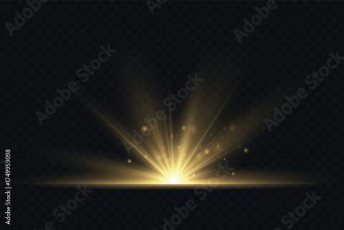 Abstract golden vertical glow. Bright explosion of light of flickering rays on transparent background. Luxury style for design and vector illustrations.
