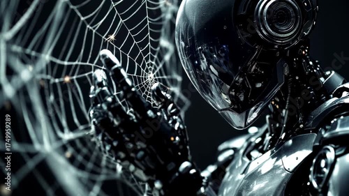 Cybernetic Being Interacting with a Spiderweb