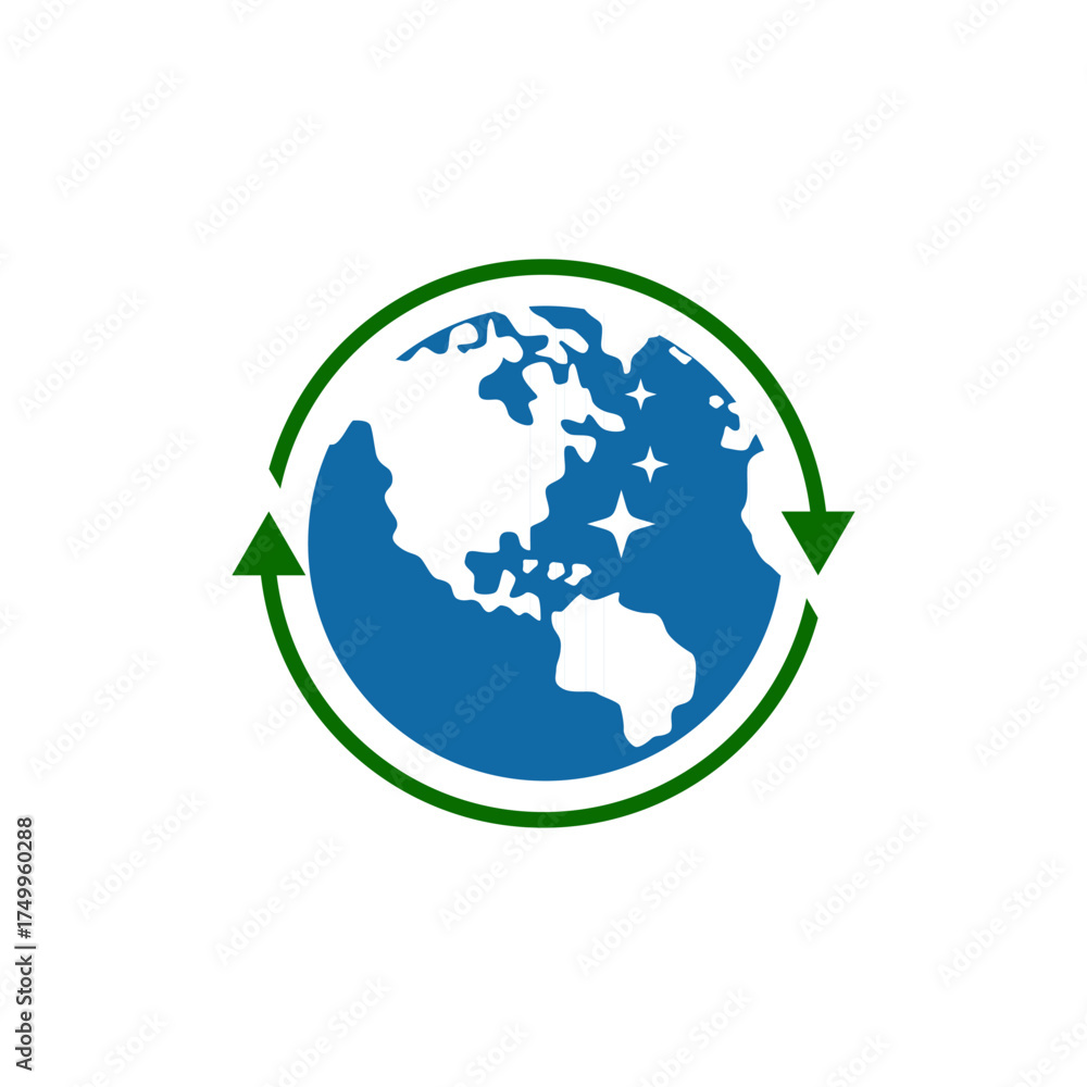 Fototapeta premium Earth Globe Recycling Logo Design in Blue and Green