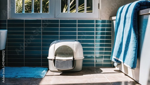 Modern cat litter box in a stylish bathroom setting