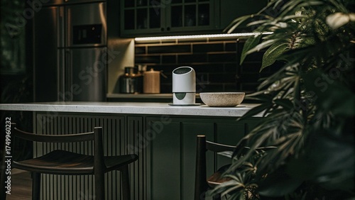 Modern kitchen with stylish decor and greenery