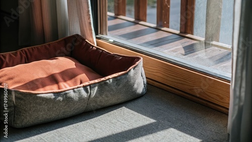 Cozy pet bed by a sunlit window