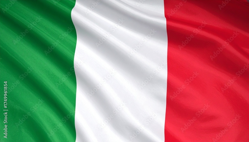 Fototapeta premium Celebrate elegance and unity with Italy’s flag—where flowing tricolor and open skies reflect heritage, hope, and national pride.