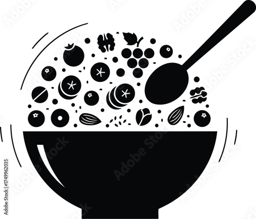 Healthy cooking vector art of black and white illustration of a bowl of cereal