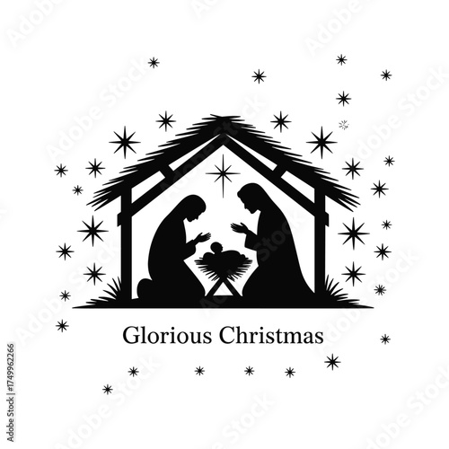 Nativity scene silhouette glorious christmas holy family starry night stable