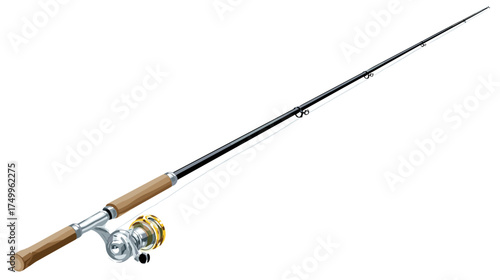 Angling equipment: A fishing rod stands ready against a black backdrop, promising adventure and relaxation by the water's edge.