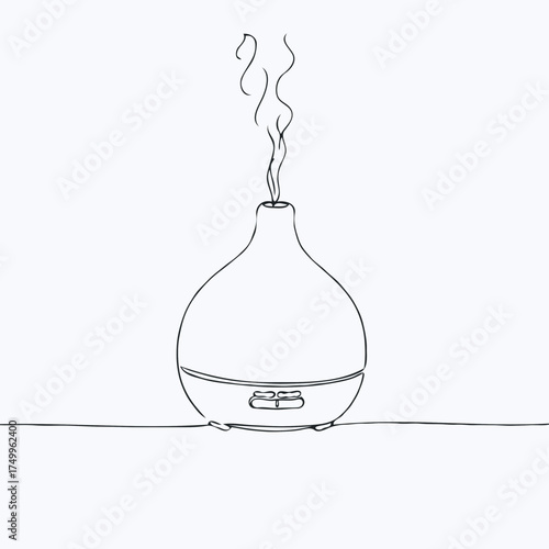 Aromatherapy diffuser releasing steam in minimalist line art design  