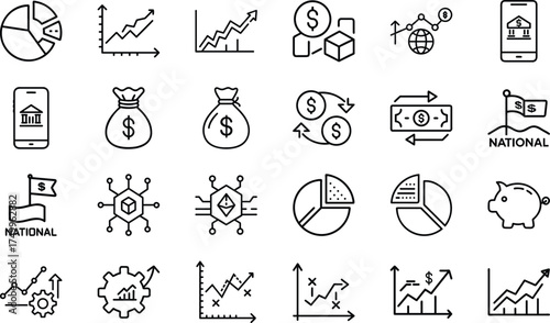 Digital Economy Network Icon – Modern Vector Design of Global Financial Connection, Minimal Flat Style for Fintech and Business Infographic