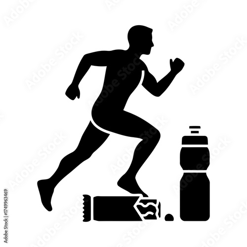 Specialized nutrition sports nutrition vector art of running man with energy bar and water bottle