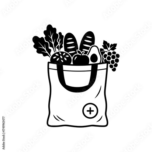 Specialized nutrition sports nutrition vector art of grocery bag with fresh food healthy eating and shopping concept