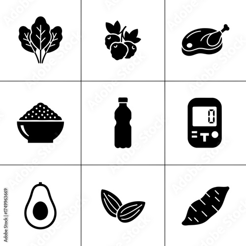 Specialized nutrition sports nutrition vector art of healthy food for diabetes diet, vector illustration