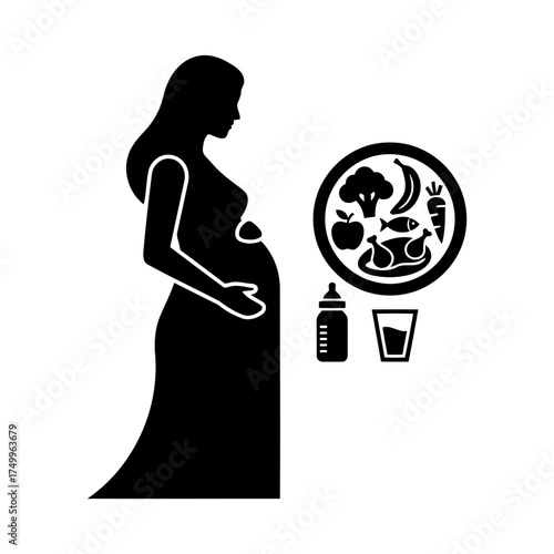 Specialized nutrition sports nutrition vector art of pregnant woman with healthy food choices balanced diet
