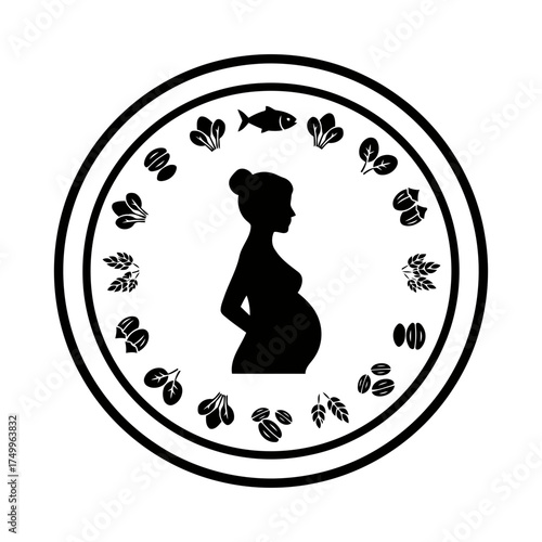 Specialized nutrition sports nutrition vector art of pregnant woman silhouette with healthy food choices