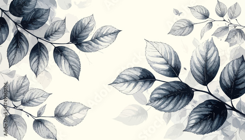 Branches with leaves in grayscale, decorative foliage
