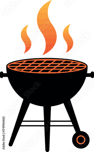 Fiery barbecue grill cooking outdoor summer grilling party food vector