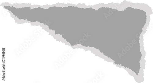 Ripped gray paper of notebook. Piece of page and sheet with torn edge for banners templates and scrapbooking design. Rough vintage patch and cardboard shape