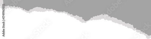 Ripped gray paper of notebook. Piece of page and sheet with torn edge for banners templates and scrapbooking design. Rough vintage patch and cardboard shape