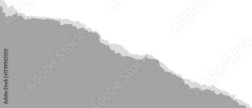 Ripped gray paper of notebook. Piece of page and sheet with torn edge for banners templates and scrapbooking design. Rough vintage patch and cardboard shape