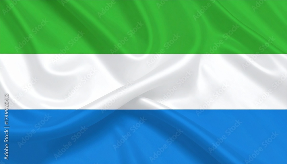Fototapeta premium Sierra Leone national flag with horizontal green, white, and blue stripes.
