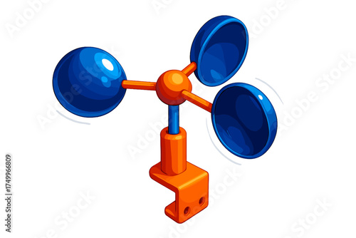 Vibrant Anemometer Illustration. Isometric vector illustration set Cup Anemometer Close-Up: focus on three hemispherical cups