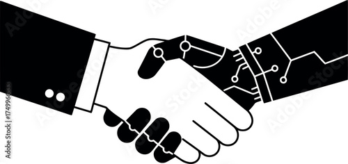 Ai robot shakes hand with human business partnership technology concept vector