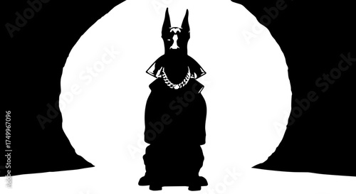 Silhouette of Elegant Doberman Pinscher Dog with Distinctive Upright Ears and Collar.