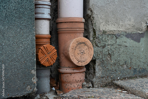 фотографія outdoor drain canalization pipe
