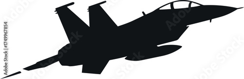 Silhouette fighter jet in dynamic flight aero military power vector