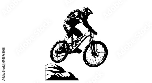 Silhouette of Mountain Biker in Mid-Air, Performing a Jump with Bike.