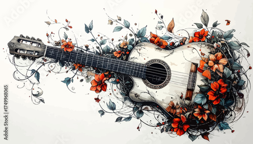 Guitar with floral decoration