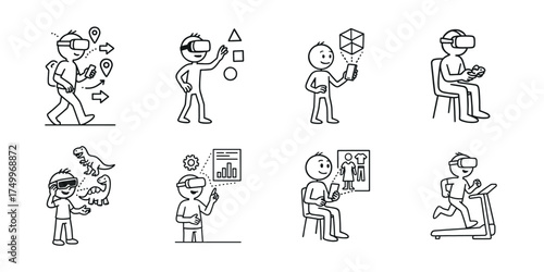 Augmented and virtual reality technology icons and graphics collection set one