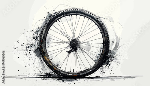 Mountain bike wheel with muddy splash and transparent background
