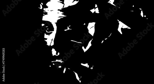 Silhouette Portrait of a Person with Intense Gaze and Textured Features.