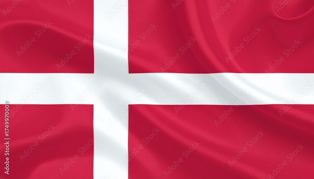 Naklejka premium Denmark national flag (Dannebrog) with red field and white Scandinavian cross shifted toward hoist.