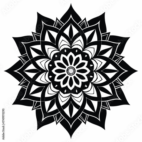Intricate layered floral mandala silhouette with tribal inspired elements and vibrant color possibilities