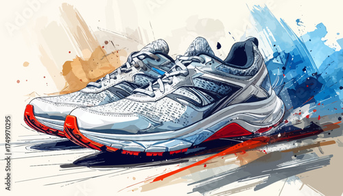 Running shoes with dynamic brushstroke effect