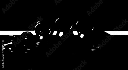 Silhouetted Firefighters in Uniforms Standing Together, Ready for Action.