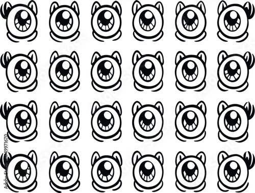 Cute Monster Face eye Pattern Black and White cartoon character
